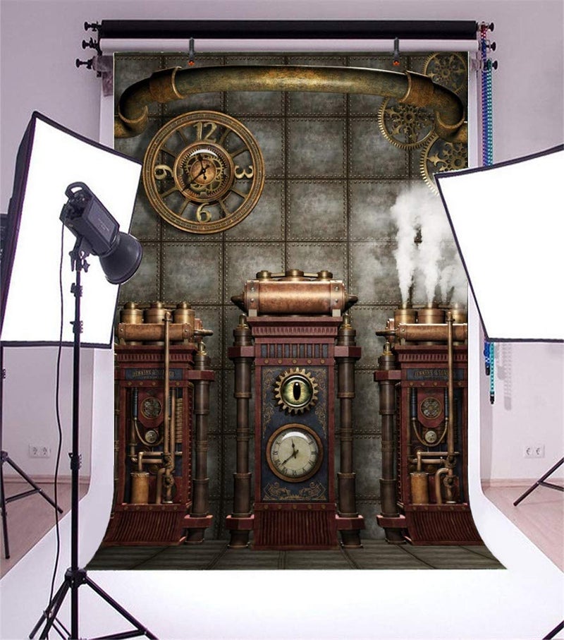 DASHAN 5x7ft Polyester Antique Vintage Steampunk Backdrop Industrial Gear Metal Clock Old Metal Gearwheel Photography Background Steam Machine Nostalgia Party Kids Adult Men Portrait Photo Props - Image 2